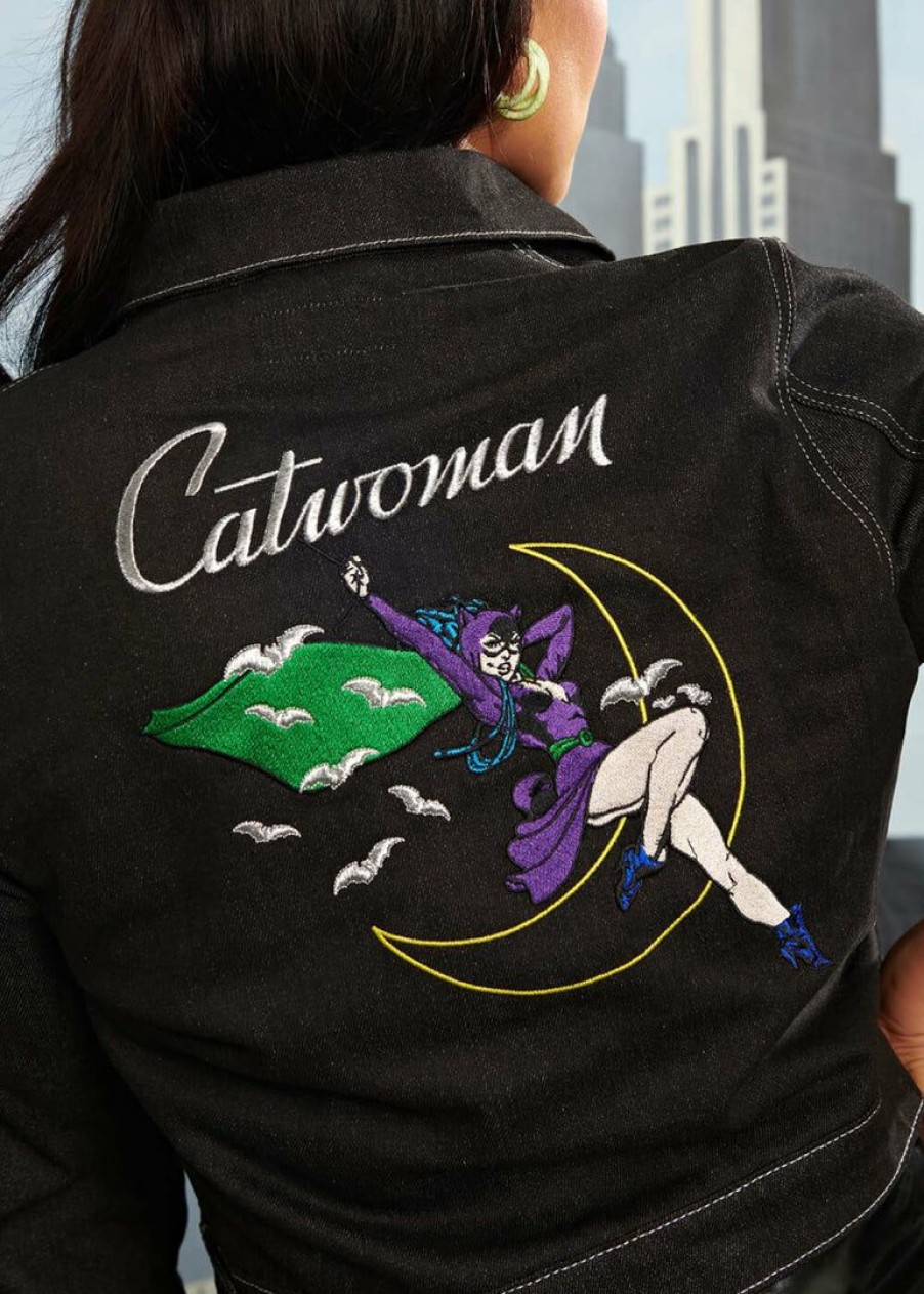 Womens *  | Unique Vintage X Dc Comics Catwoman Jean Jacket Black New In