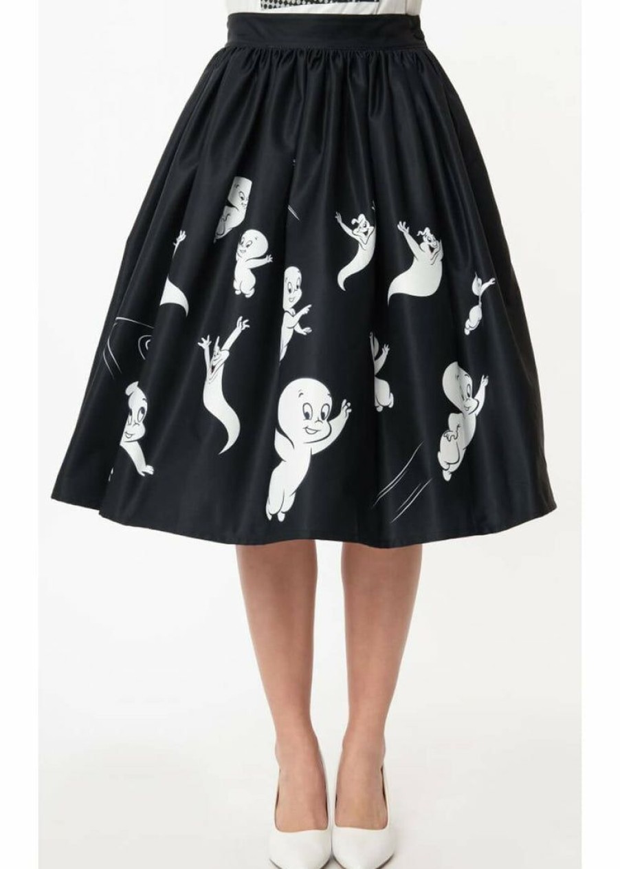 Womens *  | Unique Vintage X Casper Gellar Ghostly Family 50'S Swing Skirt Black New In